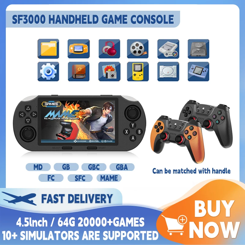 

SF3000 Retro Handheld Video Game Console Linux System 4.5 Inch 854*480 IPS Screen 3000mAh Portable Pocket Video Player Games