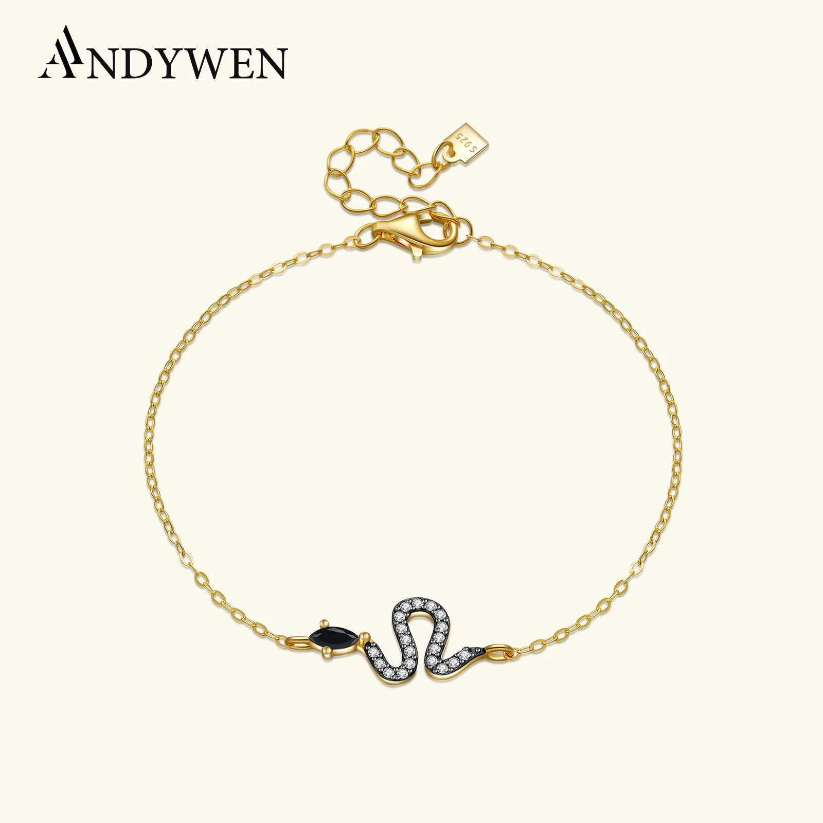 

ANDYWEN Новый браслет-цепочка из стерлингового серебра 925 пробы с золотым кристаллом CZ и цирконием в виде змеи, женские роскошные ювелирные изделия 2022, ювелирные изделия с кристаллами