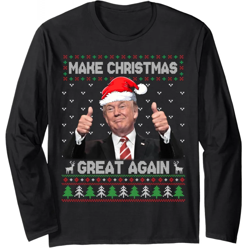 

Funny Trump Make Christmas Great Again Ugly Sweater Xmas Long Sleeve T-Shirt Loose men's and women's clothing