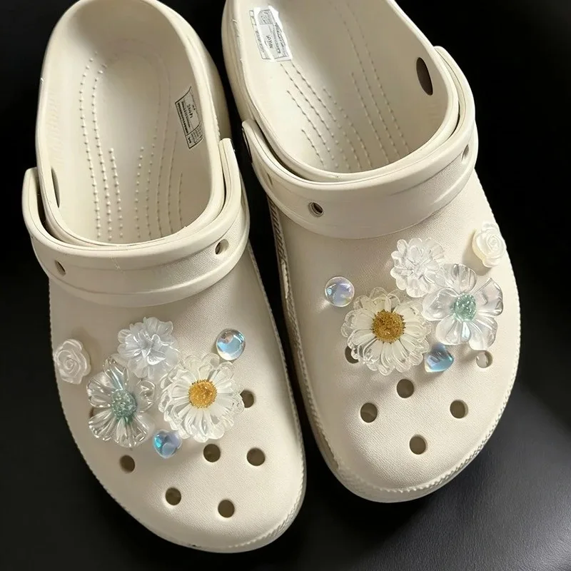 Floral Dried Daisy Sunflower Leaf Removable Shoe Ornaments DIY Decor Charms for Ladies Hollow Clogs