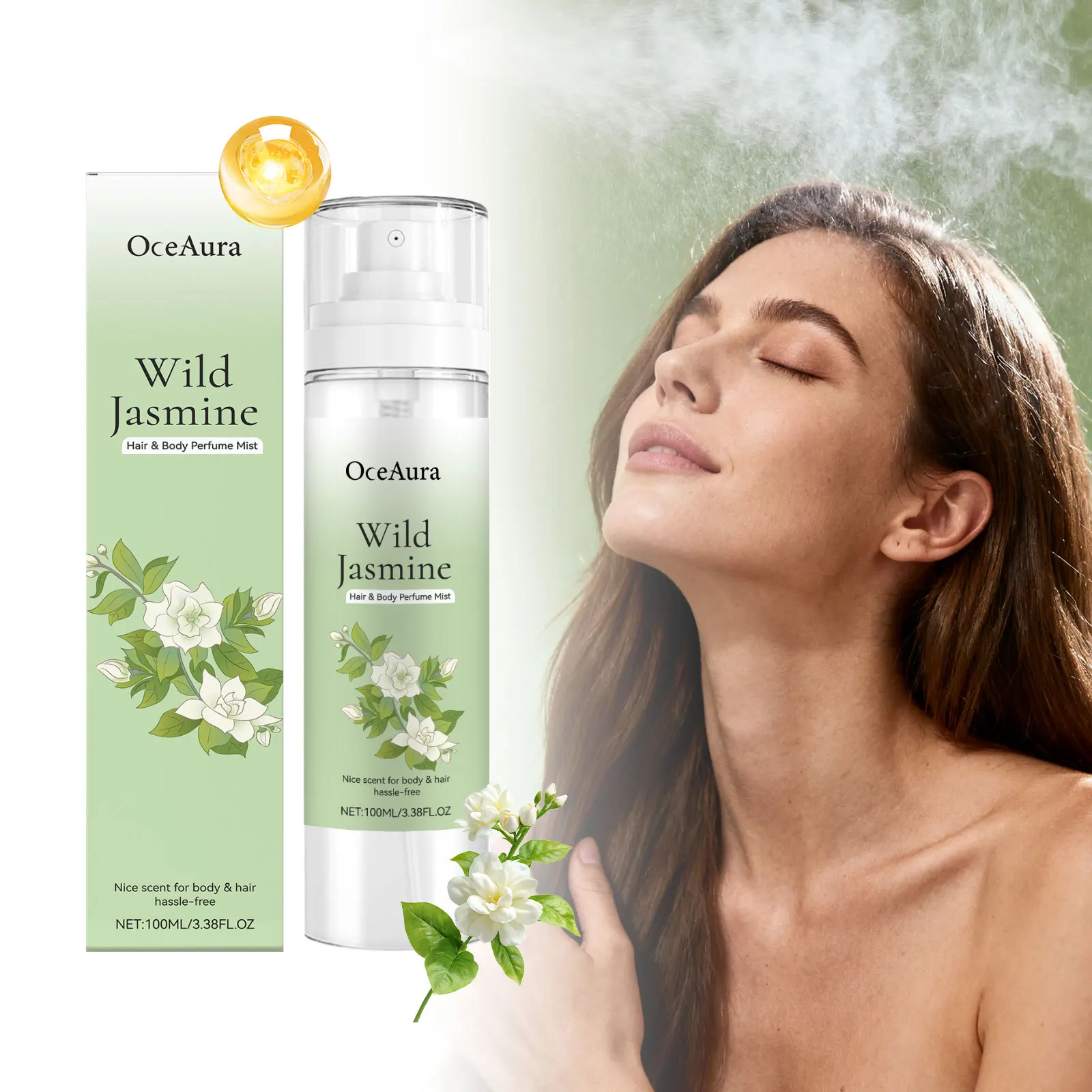 

OceAura Body Hair Perfume Spray with Jasmine Scent, Nourishes and Softens Skin, Leaves a Lasting Fragrance, Portable Fragrance