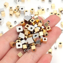 Louleur 50pcs Stainless Steel Square Cube Beads for Jewelry Making Loose Spacer Beads DIY Charm Bracelet Necklace Wholesale