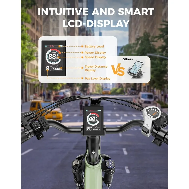 Bici elettrica Roamer ST per adulti, motore di picco 1200 W max 62 miglia e 28 MPH City Cruiser Ebike, 26 '' Commuter Ebike, 528WH Re