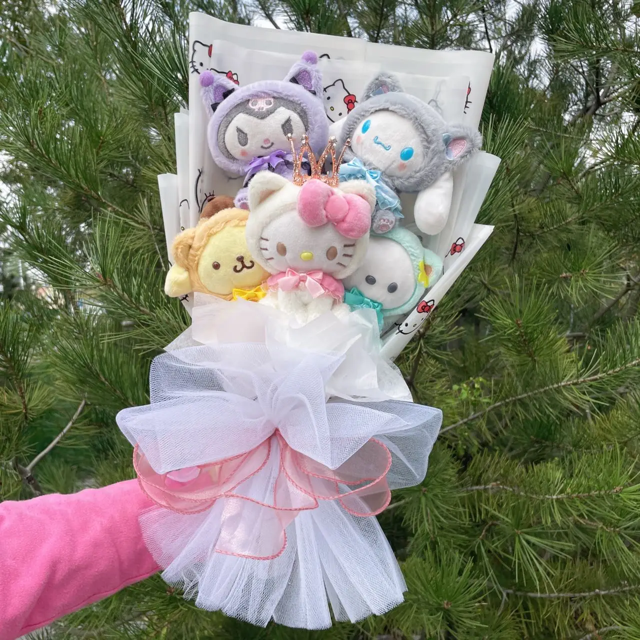 My Melody Kuromi Cinnamoroll Plush Dolls With Artificial Flowers Handmade Flowers Bouquet Christmas Valentine Graduation Gifts