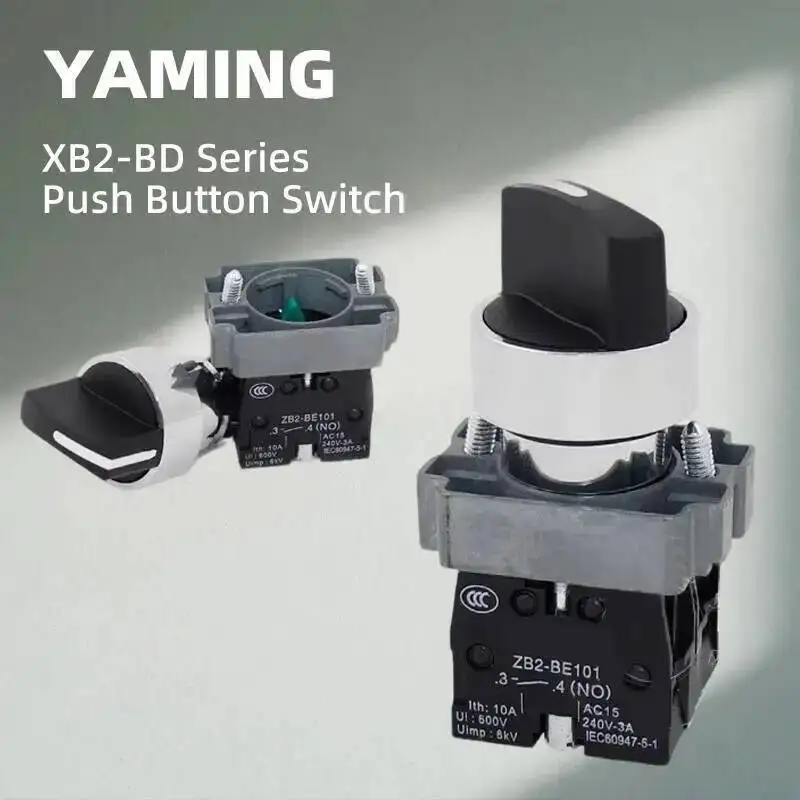 XB2-BD Series Rotary Knob Button Switch Self-locking/Reset ZB2 Selector BD25 BD33 Brass/Silver Contact 22mm Mounting