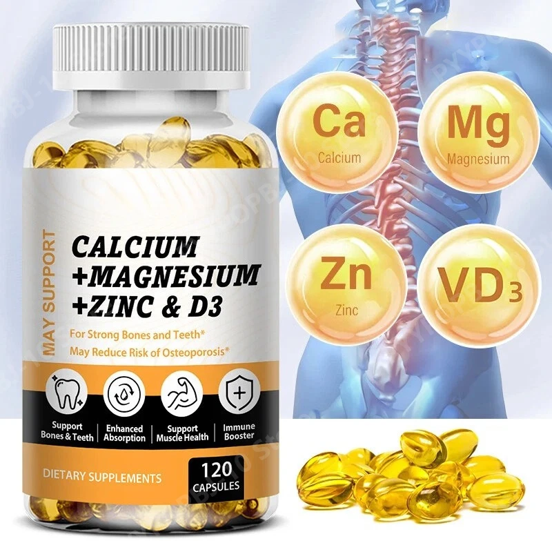 

Calcium Magnesium Zinc with Vitamin D3 Capsules Daily Mineral Supplement for Bone Health Support 120 Softgels