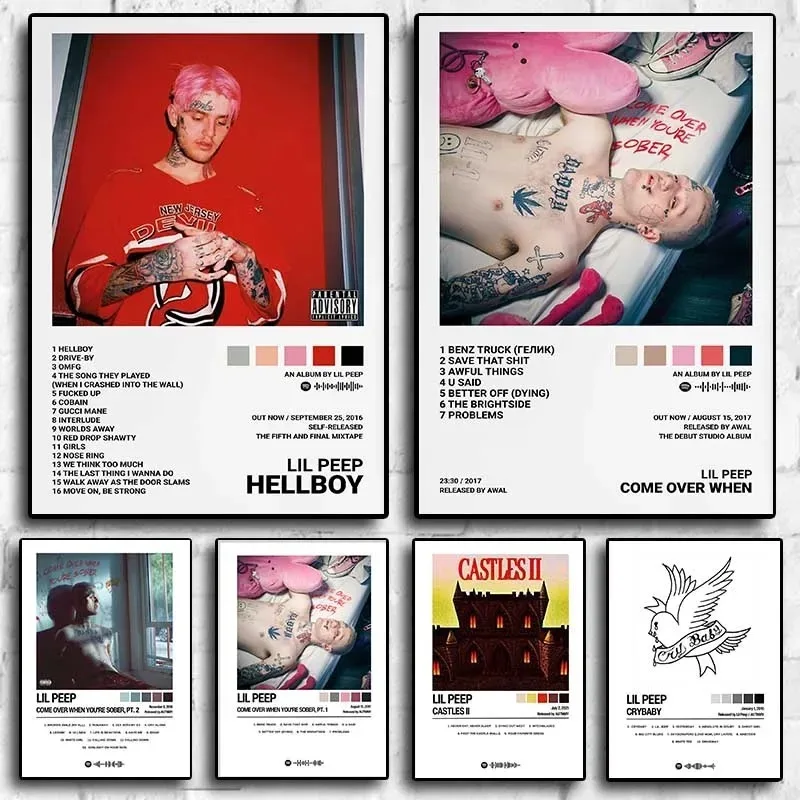 Hip Hop Rapper Lil Peep Poster Set Music Album Crybaby Live Forever Hellboy Comic Canvas Print Wall Art Home Office Room Decor