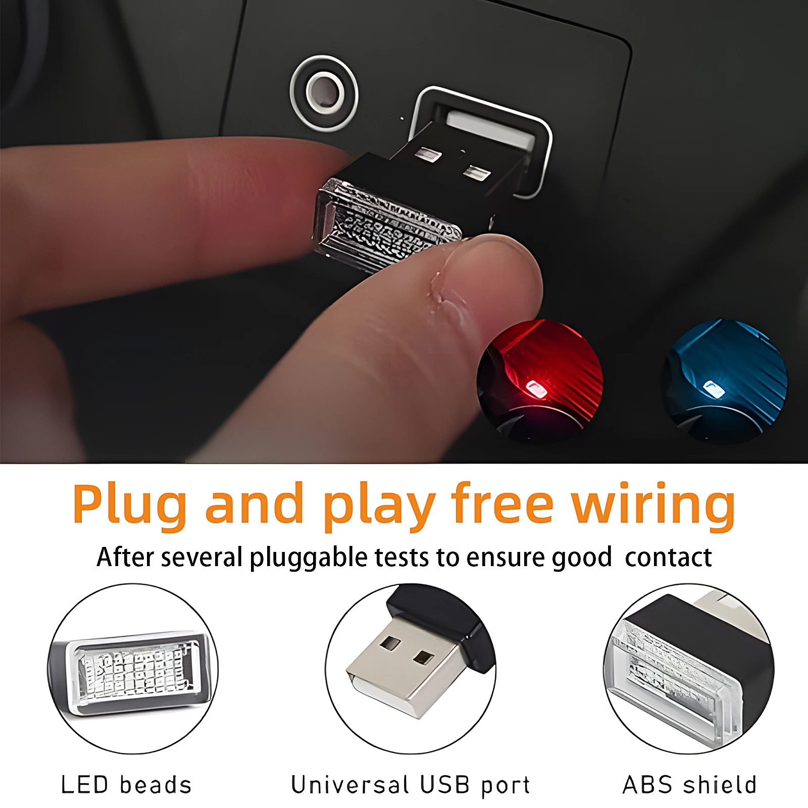 1 Pcs USB LED Car Interior Atmosphere Lamp Plug-in USB Decor Portable Auto Lighting Universal Interior Accessories for Most Cars