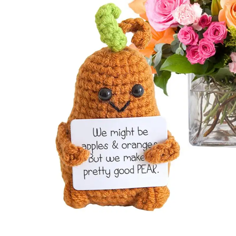 

Positive Crochet Fruit Pear Funny Knitted Positive Crochet Doll Hand Woven Cheer Up Gift For Encouragement