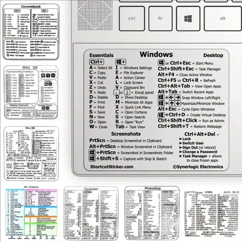 Imagen 2 del producto Pegatinas de atajo de referencia para teclado de ordenador portátil, Pegatinas transparentes impermeables, guía de referencia rápida para Windows, MacBook Air Pro