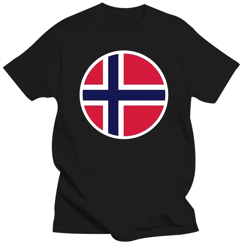 Round Norwegian Flag T-Shirt Tee Shirt Free Sticker Norway NOR NO