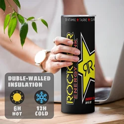 20oz Rockstar Energy Drink Insulated Skinny Tumblers Coffee Cup With Straw Stainless Steel Water Bottle for Hot and Cold Drinks