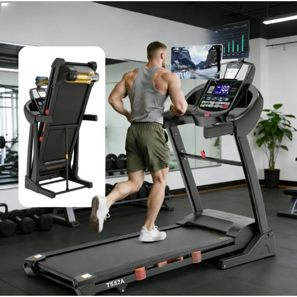 Laufband mit 15% automatischer Steigung, 400 lbs Tragkraft, 5,1 PS klappbares Laufband für Zuhause mit Sicherheitsfunktion, individuell anpassbar