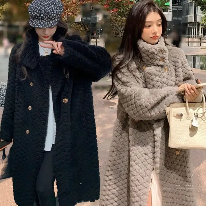 2024 New Cotton Coat Women Mid-Length Autumn and Winter Korean Version Thickened Fur All-in-One Lamb Wool Fashion Coat Tide