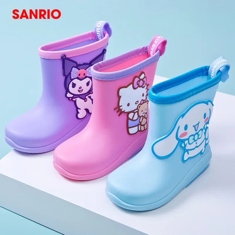 

Детские непромокаемые ботинки Hello Kitty Sanrio, мягкая нескользящая резиновая обувь, Мультяшные галоши для мальчиков и девочек