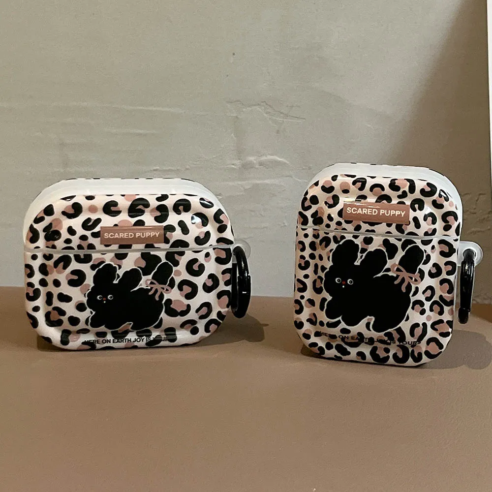 Cute Leopard Print Puppy Dog Case for AirPods 1 2 Cover for AirPods 3 Pro2 Air Pods Pro 2nd Wireless Box Shell with Keyring Hook