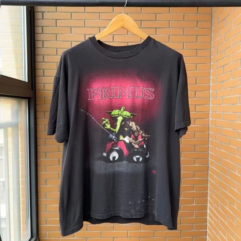 Men's Vintage PRIMUS Band T-Shirt Retro Graphic Print Loose Fit Streetwear Cotton Tee