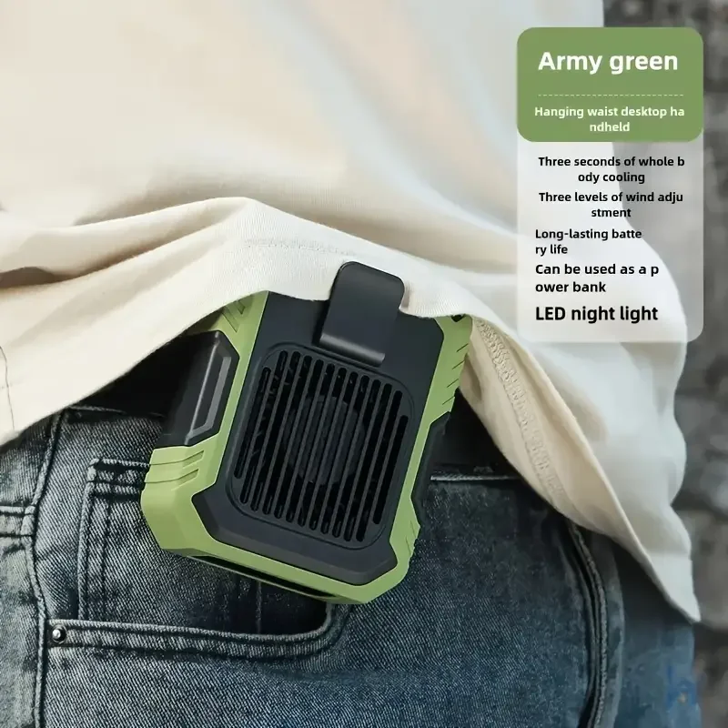 مروحة USB صغيرة محمولة، معلقة على الخصر والرقبة، مروحة تبريد سطح المكتب المحمولة للاستخدام الخارجي والداخلي