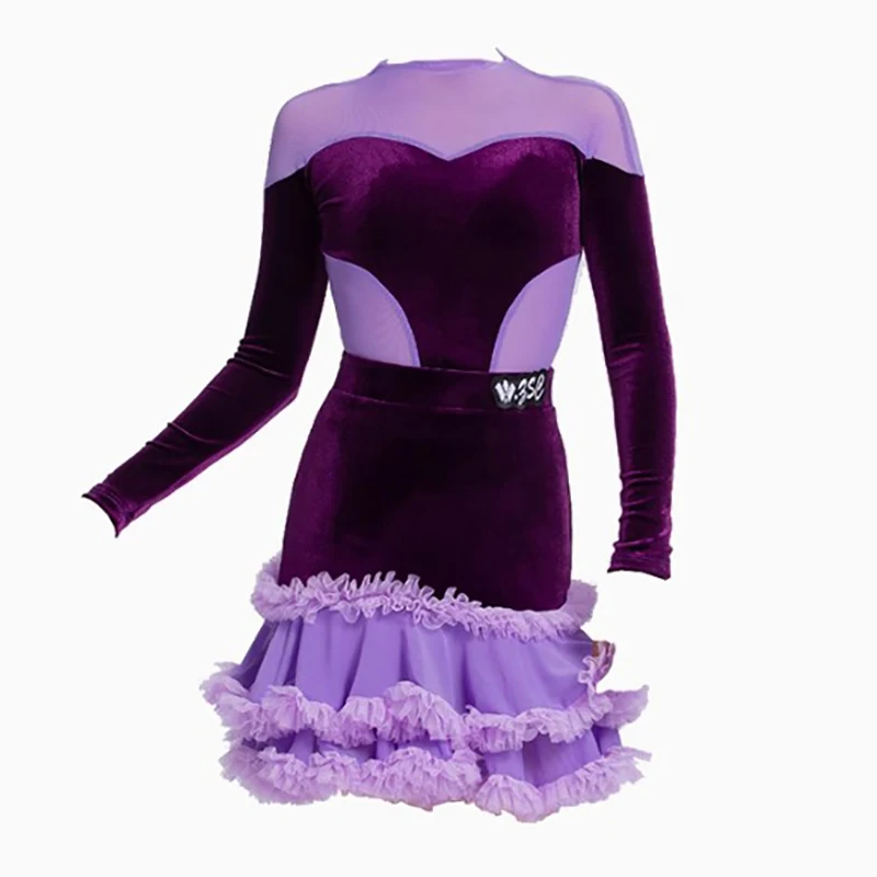 فستان مسابقة الرقص اللاتيني 2025 جديد للأطفال البنات أداء احترافي ارتداءها والتنانير الشتاء المخملية ممارسة زي