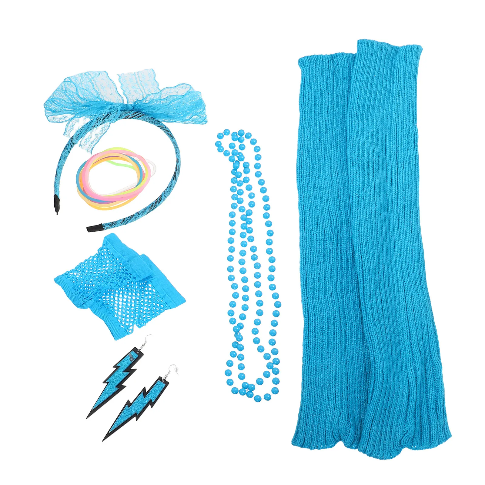 レトロパーティー衣装1セット 女性用 ネオンコスチュームアクセサリー 80年代テーマ ドレスアップセット ヴィンテージディスコレイブギア 80年代パーティー ジュエリー