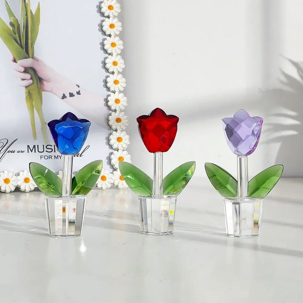 

Cartoon Carving Crystal Tulip Ornaments Cute Unique Crystal Sunflower Statues Eye-Catching Tulip Bouquet Statue Desk Decor