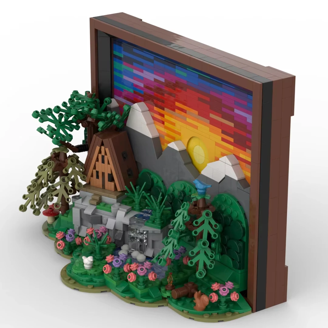 

New MOC A-type Sunset Cottage Landscape Imagination Block Model DIY Building Block Assembly Toys Children Boys Collectible Gift