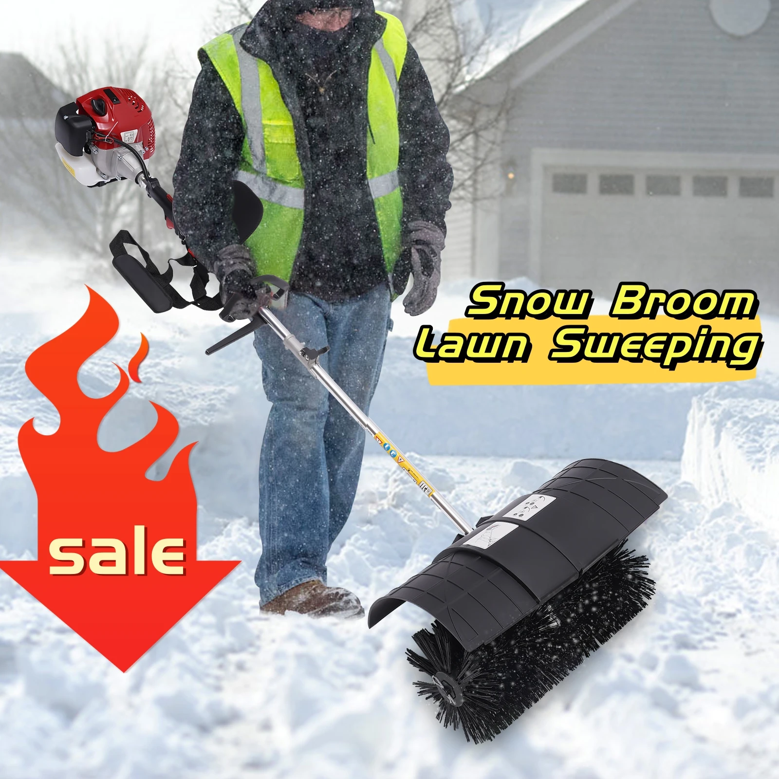 Snow Broom Lawn Sweeping Cleaning Broom 52cc Handheld Sweeper with Hand Puller,Air Filter 1-Cylinder, 2-Stroke Side-Mount