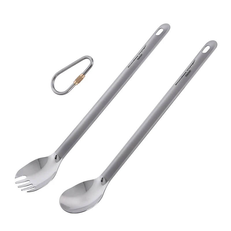 

Boundless Voyage Camping Tableware Titanium Spoon Spork Long Handle Spoon Ultralight Straight Handle Polished Cutlery