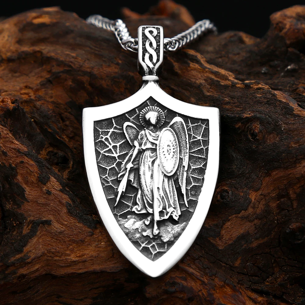 Punk Vintage Archangel Pendant Necklaces For Men Women Stainless Steel St Michael Necklace Amulet Jewelry Gifts Dropshipping