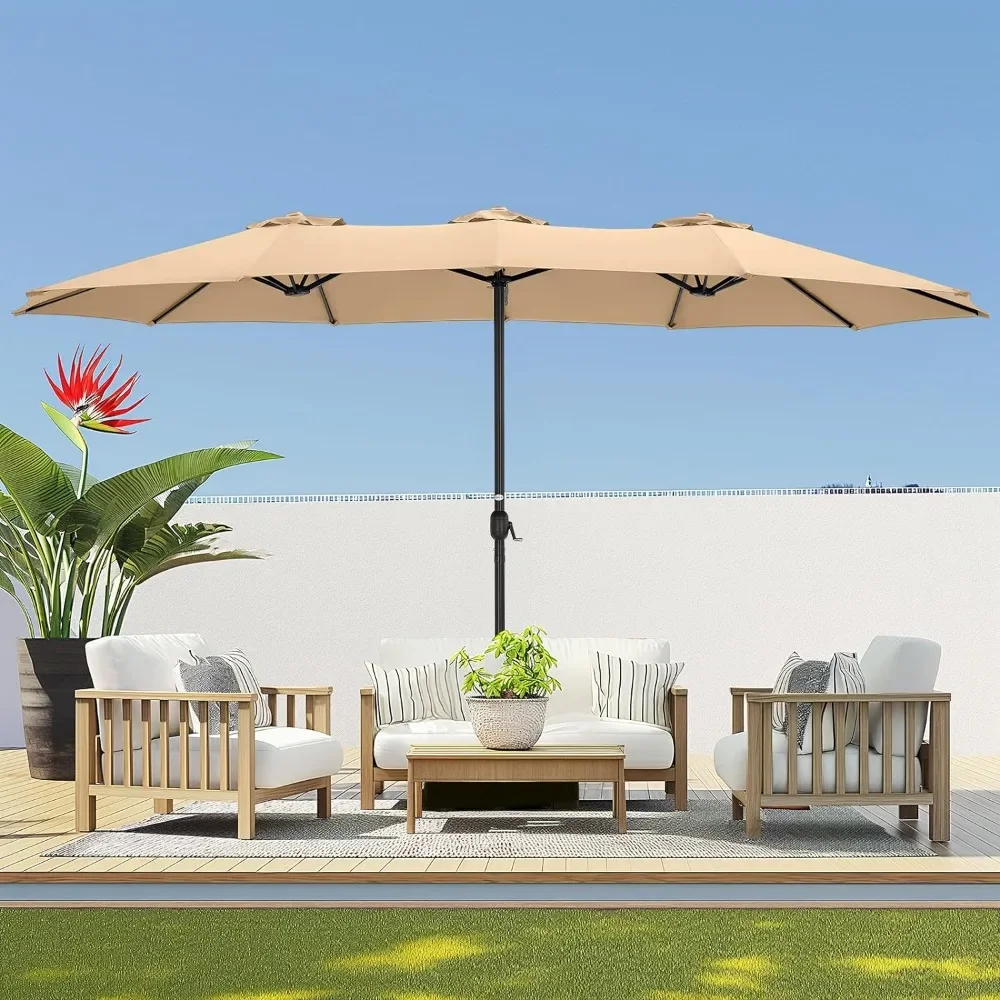 Patio Umbrellas for Double Sided with Base, 99.9% UV-resistant and Superior Resistance, 15ft Outdoor Umbrella