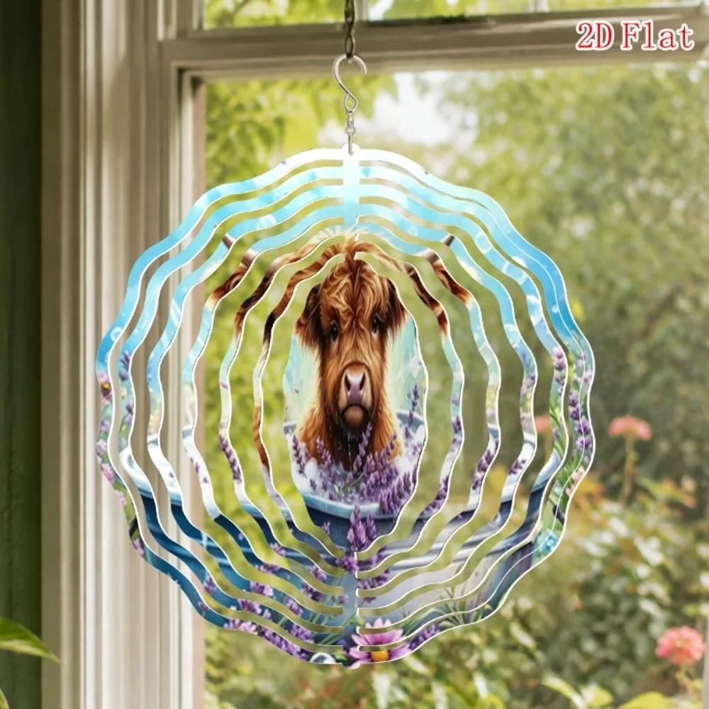 CIFBUY Highland Cow Wind Chime 2D Printed Creative Rotating Hanging Ornament Non Electric 360 Spin Garden Patio Outdoor Decor
