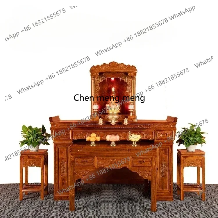 Solid Wood Buddha Cabinet God of Wealth Camphor Wood Shrine Household Altar Altar Clothes Closet Economical