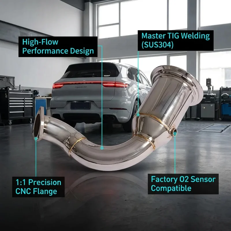 

High Flow Performance Downpipe for Porsche Cayenne E3 9Y0 3.0T V6 2018+ Stainless Steel Exhaust Pipe Power Upgrade