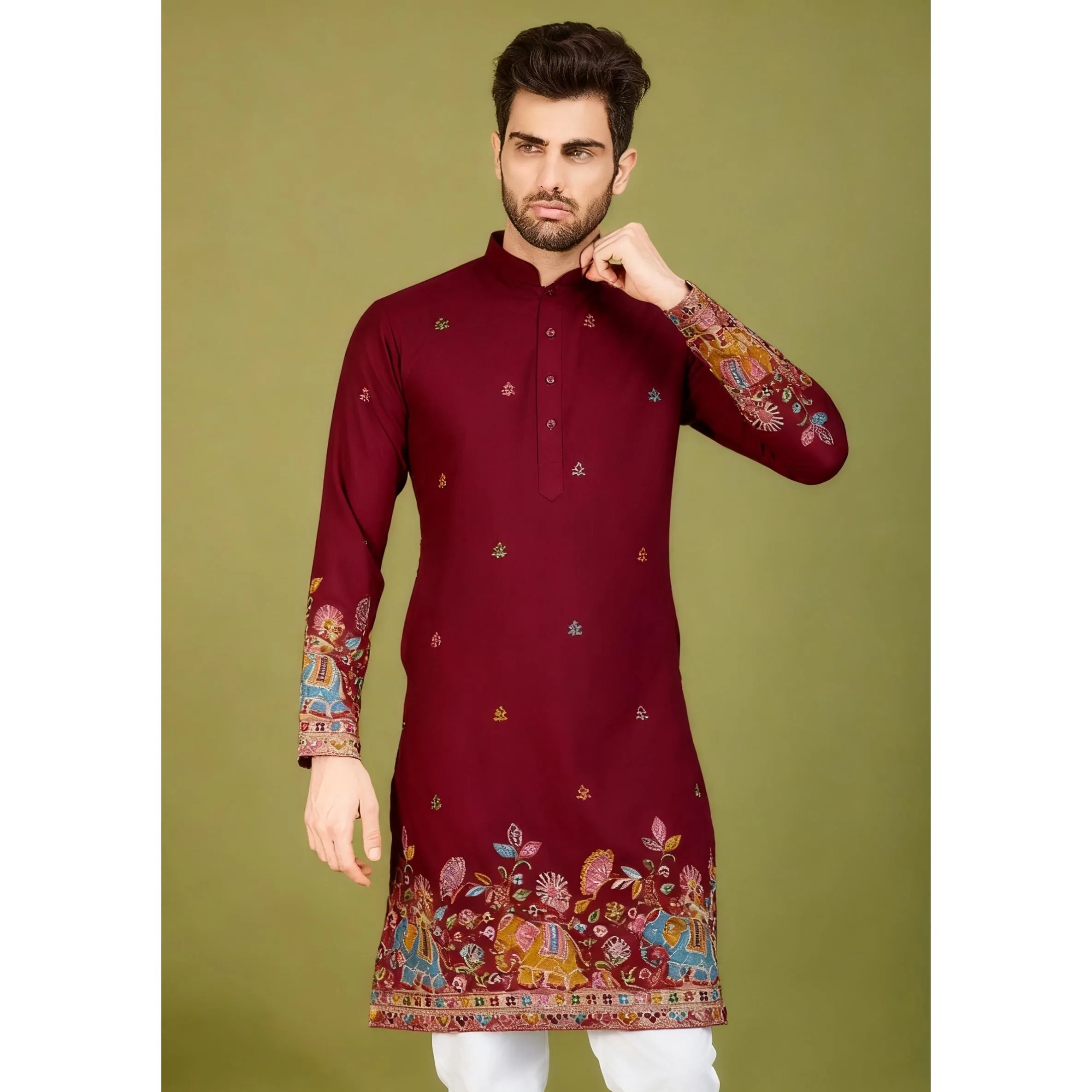 

Мусульманский роскошный повседневный исламский арабский халат Абая, модный этнический принт с воротником-стойкой, молодежный халат средней длины, мусульманский халат