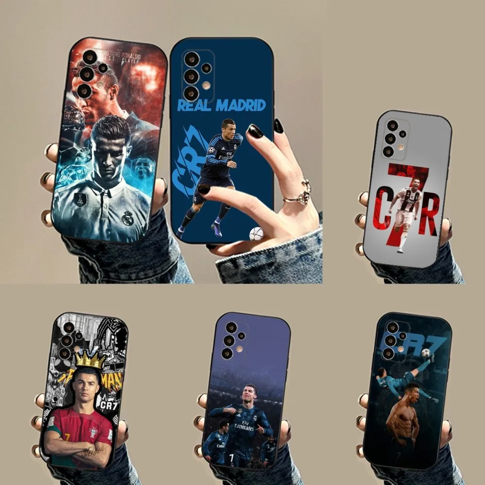 Football cr-7 Phone Case For Samsung S24,23,23,22,30,21,10,9,Note20 Ultra,Lite,Ultra,5G,Plus,FE,Black Soft Case