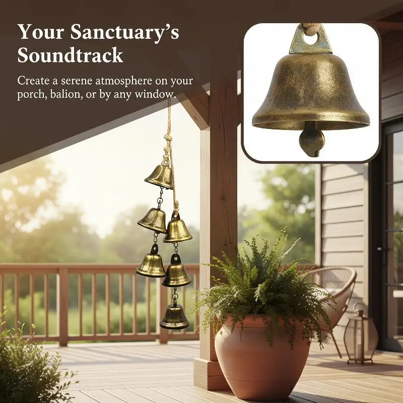 Vintage Brass Hanging Bells Rustic Retro Design Lovely Melodic Chime Wall Decor for Seasonal Home Garden Yard Decoration