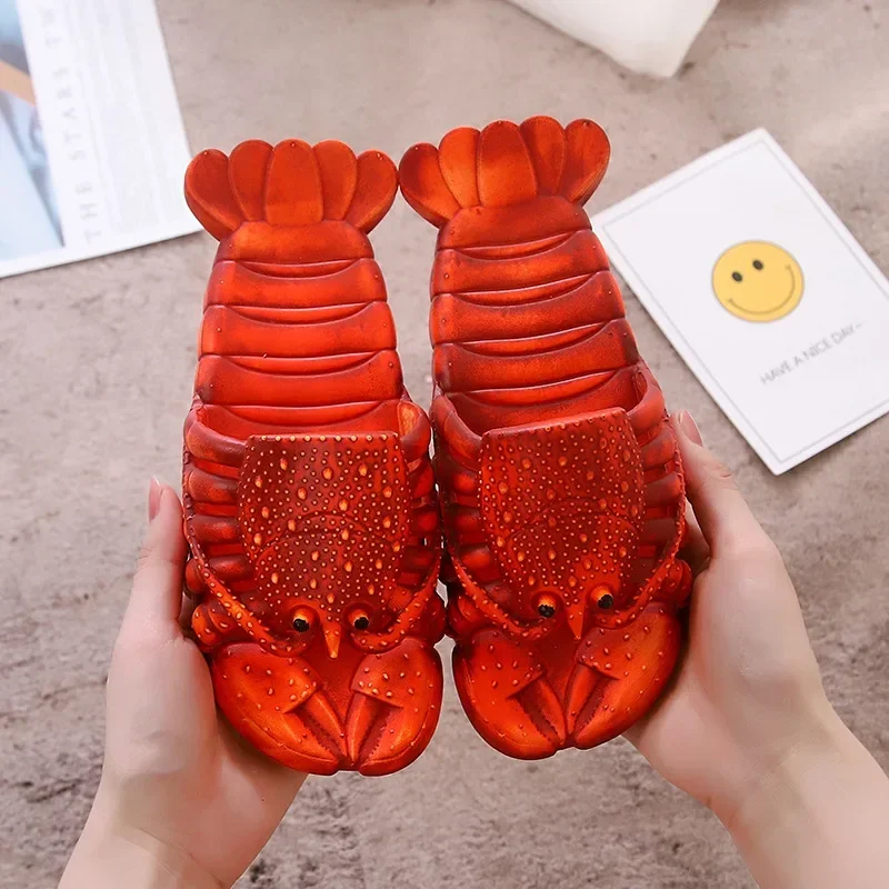 New Cute Lobster Lobster Flip Floops Funny Sandals Slippers Designer Brand Beach Non-slip Women Slides Bathroom Couple Summer