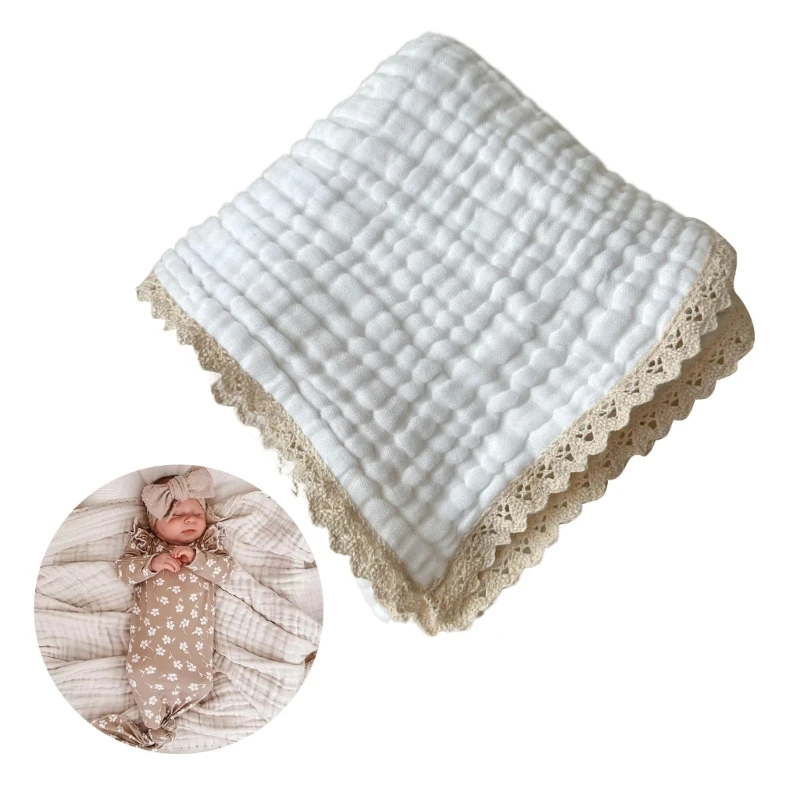 Soft Delicate 6-Layer Blanket with Lace Edges A Versatile Essential for Newborns