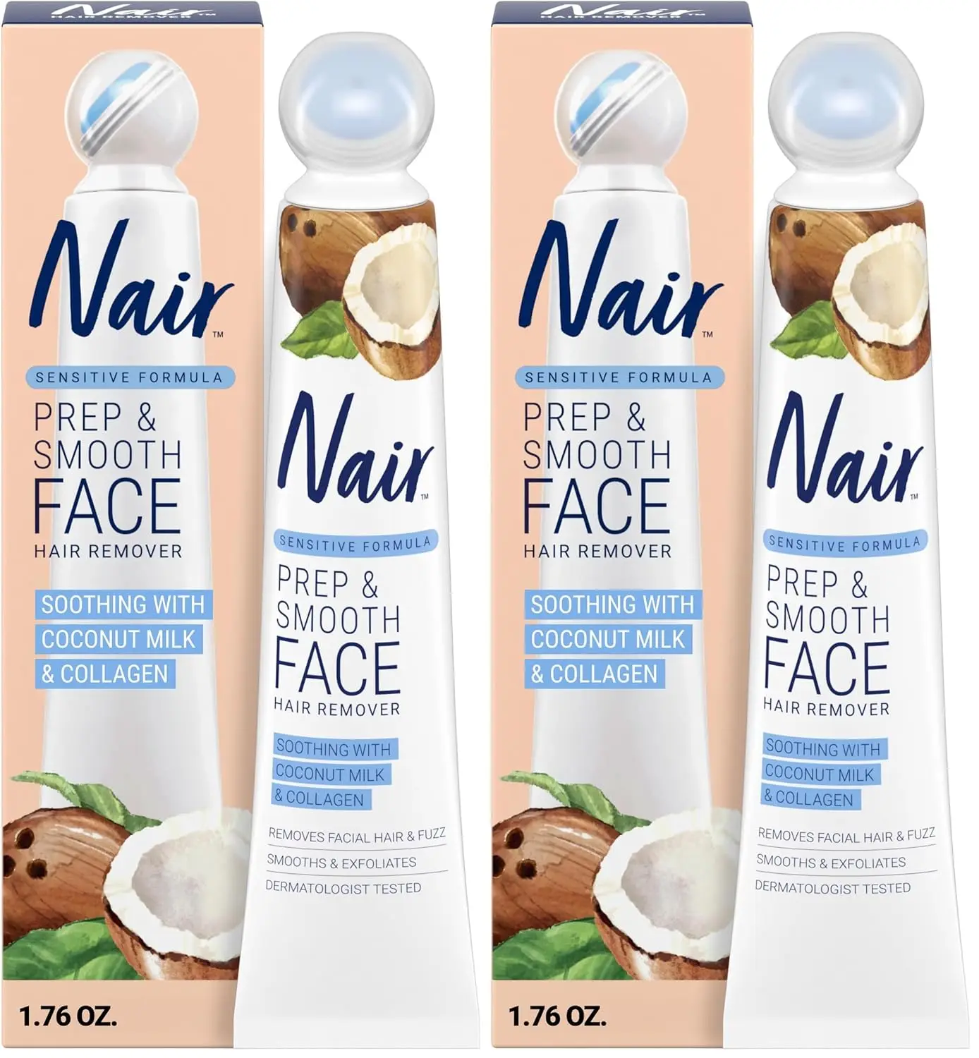 

Exfoliating Facial Hair Removal Cream for Women - Smooth Skin with Collagen, Sensitive Skincare (Pack of 2)