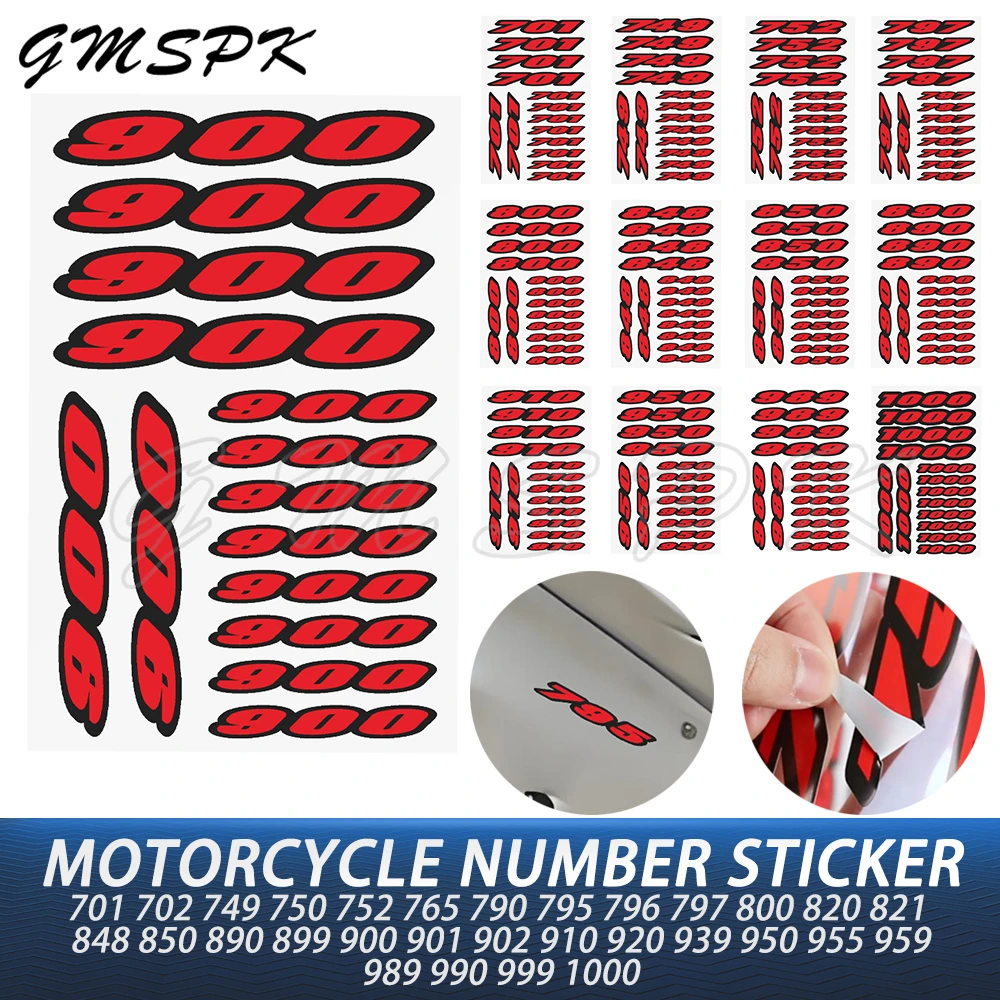 701-1000 Red Number Motorcycle Tail Side Fuel Tank Decals Emblem Universal Motorbike Decoration Fairing Body Windshield Stickers