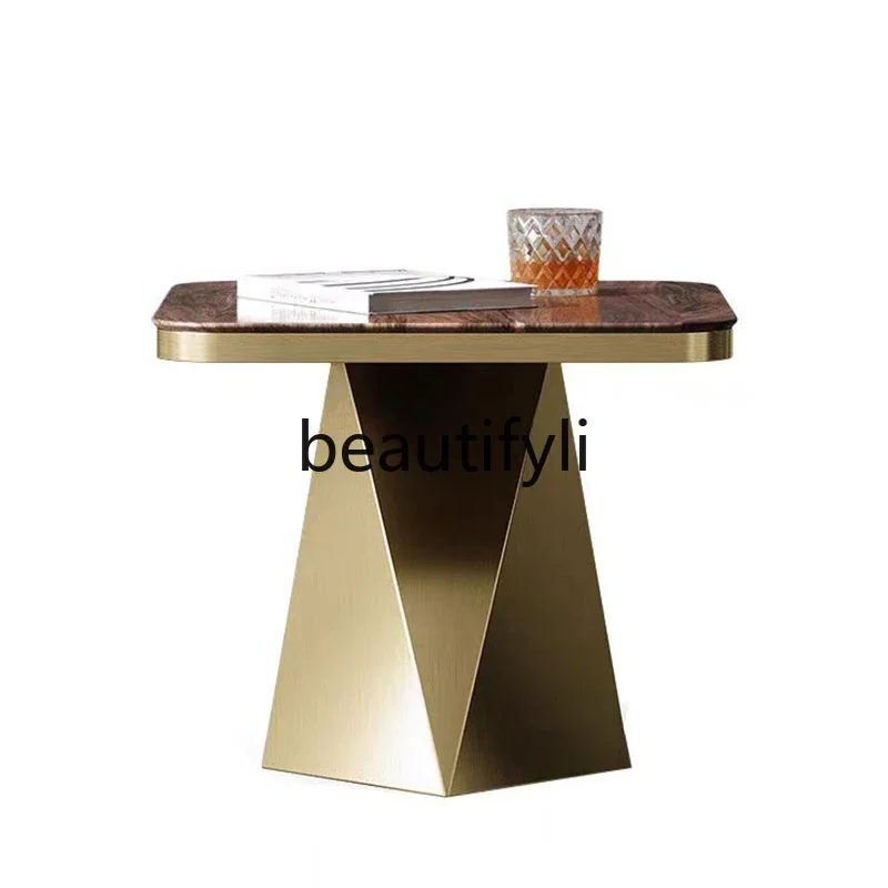 Light luxury edge few walnut creative small coffee table Italian marble corner table