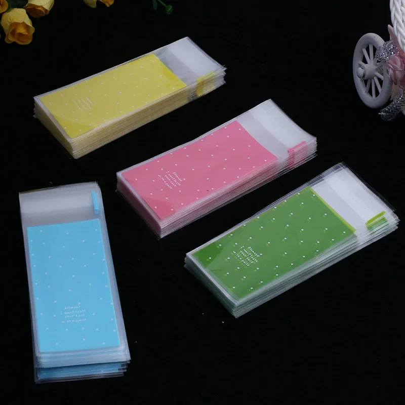 100Pcs Mini Plastic Cookie Packaging 5x10cm Self Adhesive Bags Candy Gift Lipstick Package