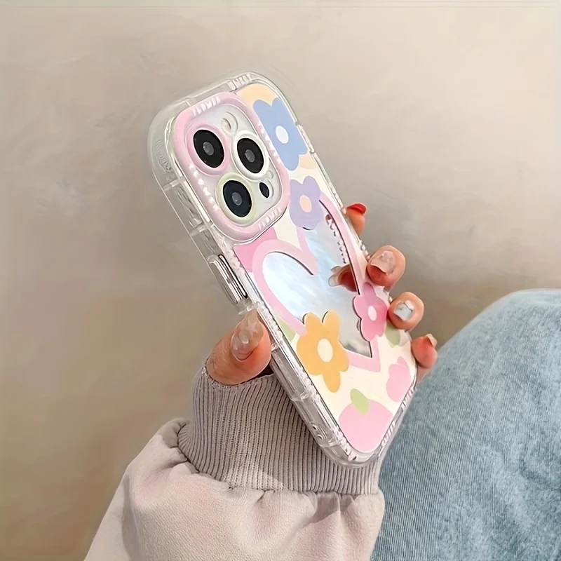 Koreanische Farben Niedliche Blumen-Spiegel-Handyhülle für iPhone 11 13 12 14 15 16 17 Pro Max XS XR 7 8 Plus Liebliche Harte Stoßfeste Hülle – Detail 3