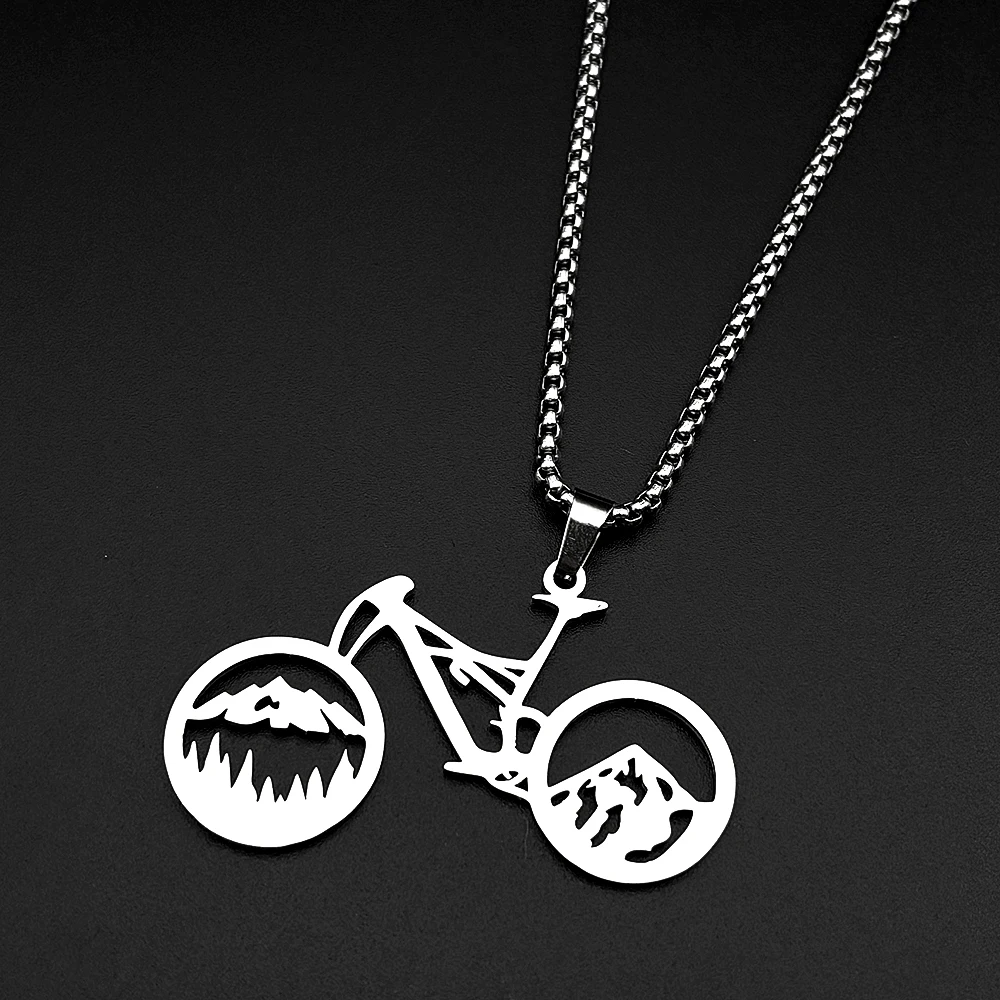 Mountain Biking Gifts - 自転車マウンテンペンダントネックレス女性男性ステンレス鋼ゴールドカラースポーツ男性バイクファッションパーティーチェーンジュエリーギフト
