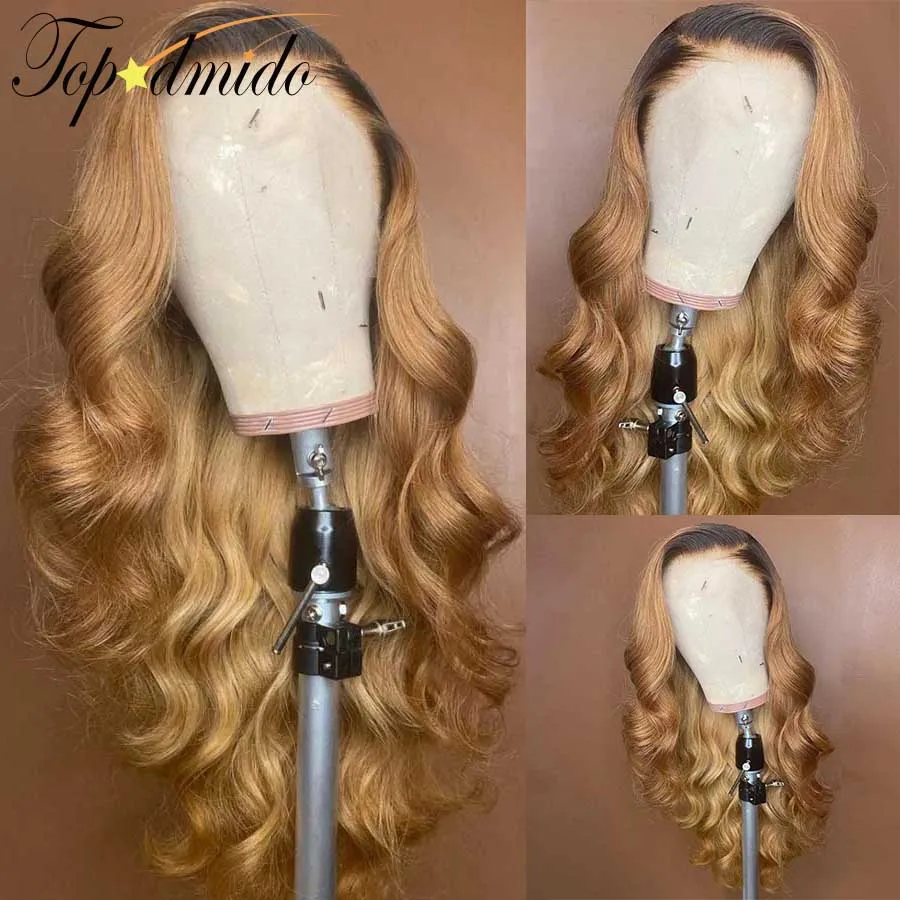 Topodmido 250 Density 1B/27 Color 13x4 Lace Front Wig with Side Part Brazilian Hair 13x6 Lace Wigs Remy Human Hair Wigs