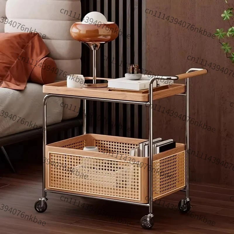 Brown Solid Wood Mobile Bar Cart, Luxury Rolling Storage Trolley, Home Party Snack Serving Cart