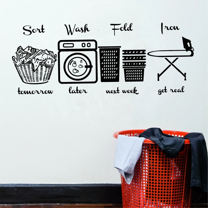 Laundry room vinyl wall stickers washing machine laundry room door decorative decal laundry shop decoration mural wallpaper gift