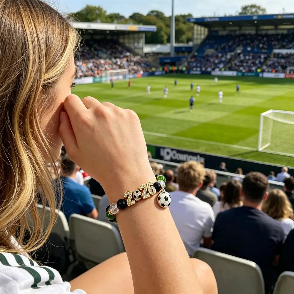 Simple Bracelet Versatile Bracelet 2026 Soccer Game Bracelet with Sparkling Rhinestones Colorful Beads Charm Bracelets for Women