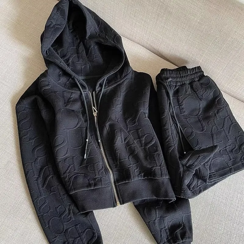 Women's suit 2025 new spring fashion letter sportswear suit women's street age-reducing zipper sweatshirt shorts two-piece set