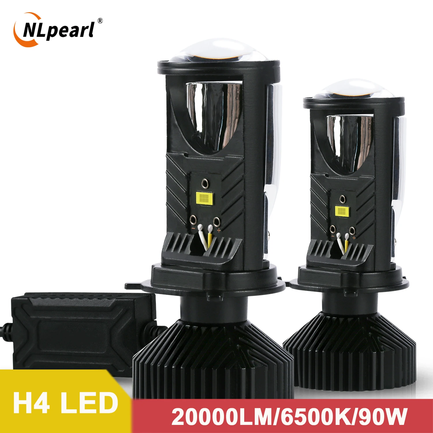 NLpearl H4 Led Projector Canbus Headlight Bulbs Hi Lo Beam Bulb Super Bright 20000Lm 90W Lamp Mini Lens Led 6500K White 12V 24V